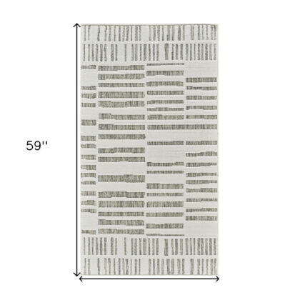 3' X 5' Cream and Beige Abstract Distressed Indoor Outdoor Area Rug