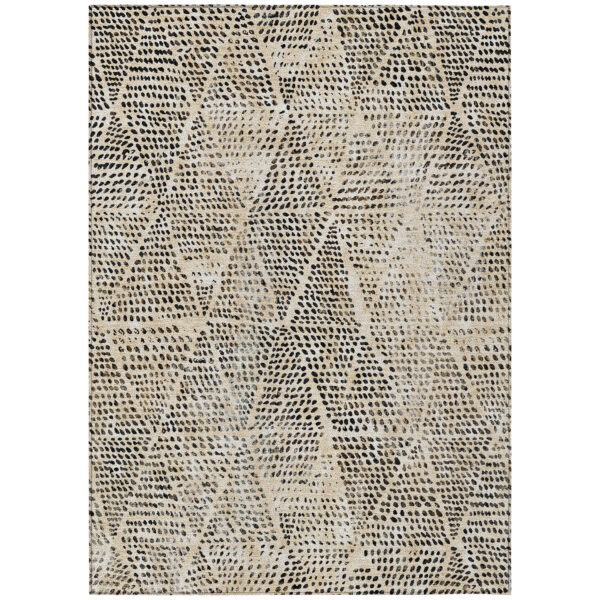 10' X 14' Beige Ivory And Black Geometric Washable Indoor Outdoor Area Rug