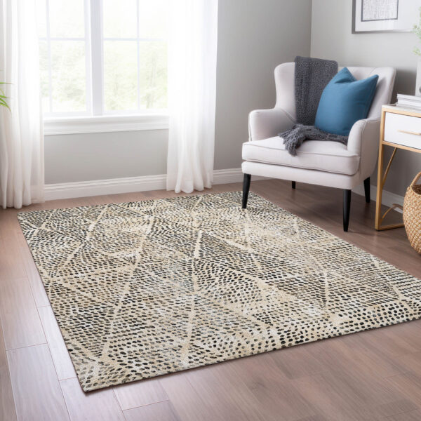 10' X 14' Beige Ivory And Black Geometric Washable Indoor Outdoor Area Rug