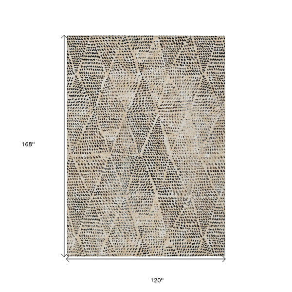 10' X 14' Beige Ivory And Black Geometric Washable Indoor Outdoor Area Rug