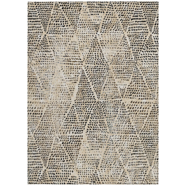 10' X 14' Beige Ivory And Black Geometric Washable Indoor Outdoor Area Rug
