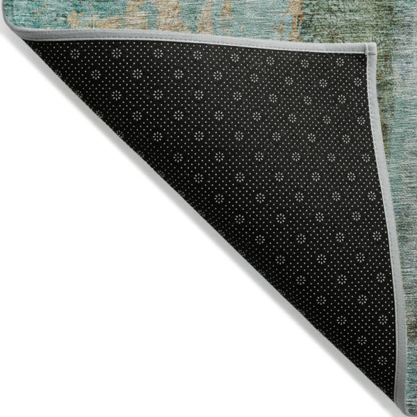 5' X 8' Blue And Gold Abstract Washable Indoor Outdoor Area Rug