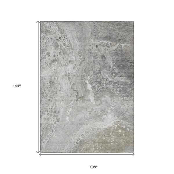 9' X 12' Silver Gray And Taupe Abstract Washable Indoor Outdoor Area Rug