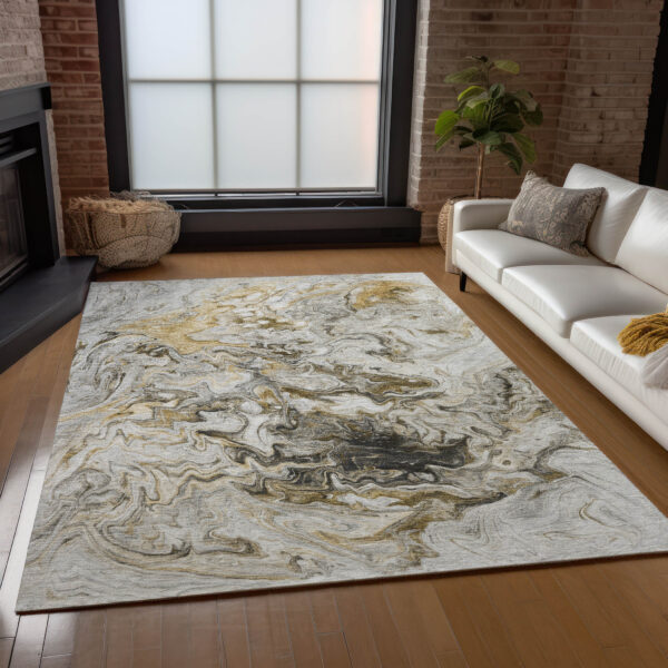 3' X 5' Taupe Beige And Ivory Abstract Washable Indoor Outdoor Area Rug
