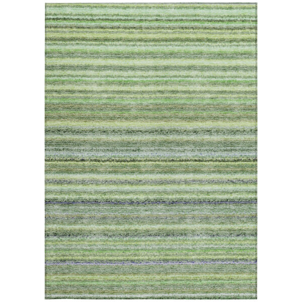 3' X 5' Artichoke Green And Olive Green Striped Washable Indoor Outdoor Area Rug