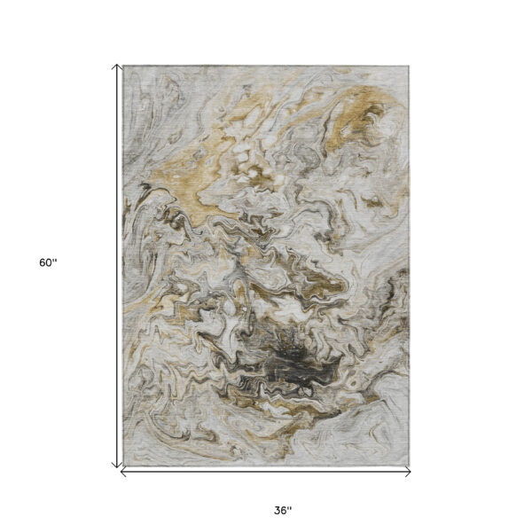 3' X 5' Taupe Beige And Ivory Abstract Washable Indoor Outdoor Area Rug