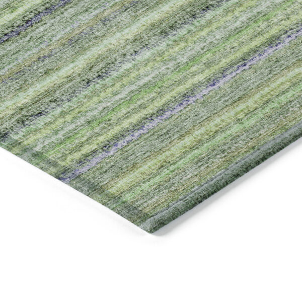 3' X 5' Artichoke Green And Olive Green Striped Washable Indoor Outdoor Area Rug