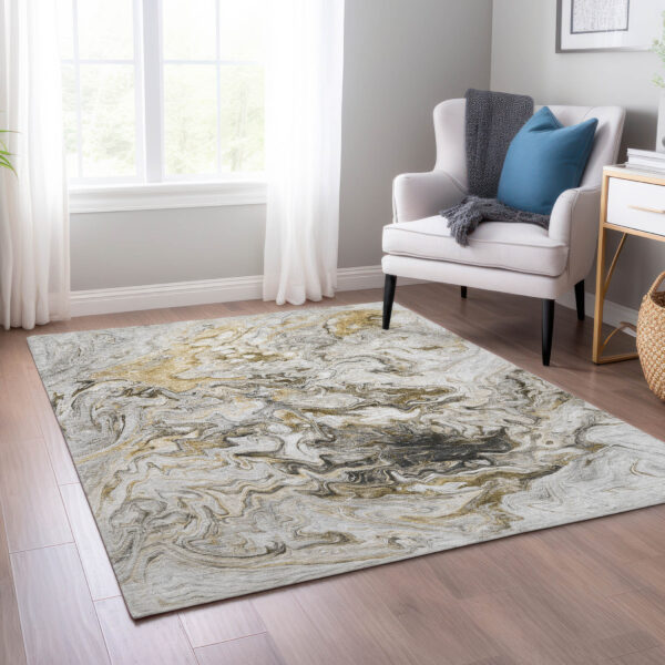 3' X 5' Taupe Beige And Ivory Abstract Washable Indoor Outdoor Area Rug