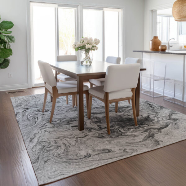 3' X 5' Gray Charcoal And Silver Abstract Washable Indoor Outdoor Area Rug