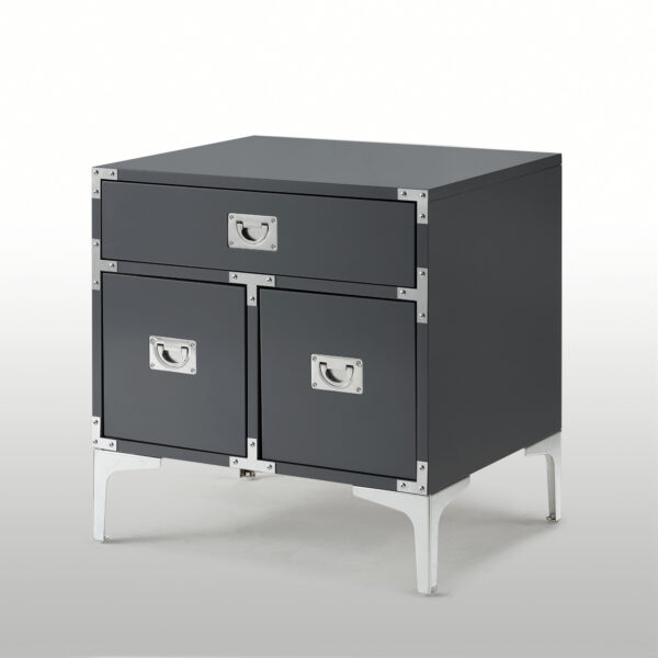 24" Dark Gray And Silver Wood And Metal End Table With Drawer