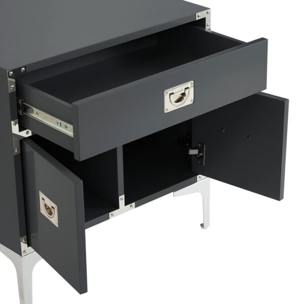 24" Dark Gray And Silver Wood And Metal End Table With Drawer