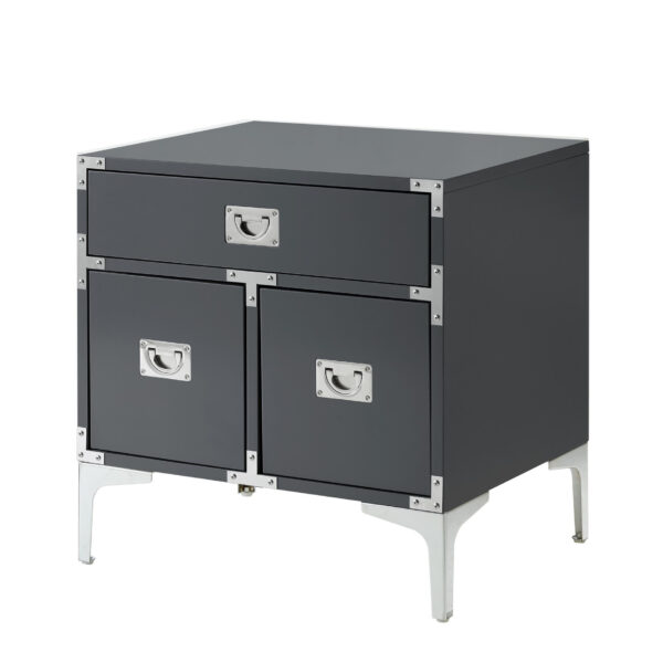 24" Dark Gray And Silver Wood And Metal End Table With Drawer
