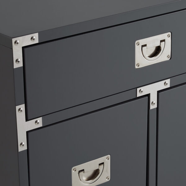24" Dark Gray And Silver Wood And Metal End Table With Drawer