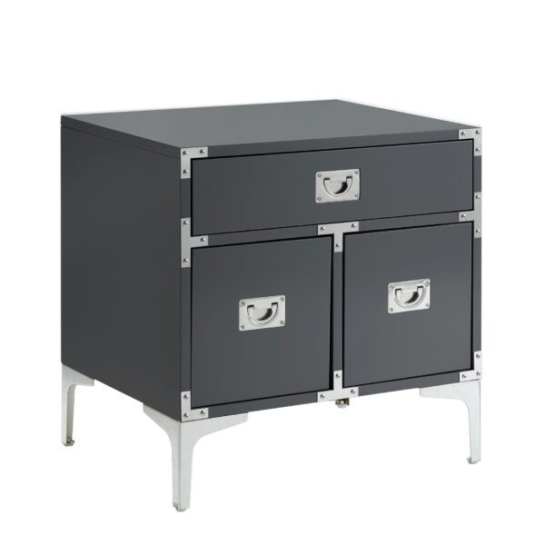 24" Dark Gray And Silver Wood And Metal End Table With Drawer