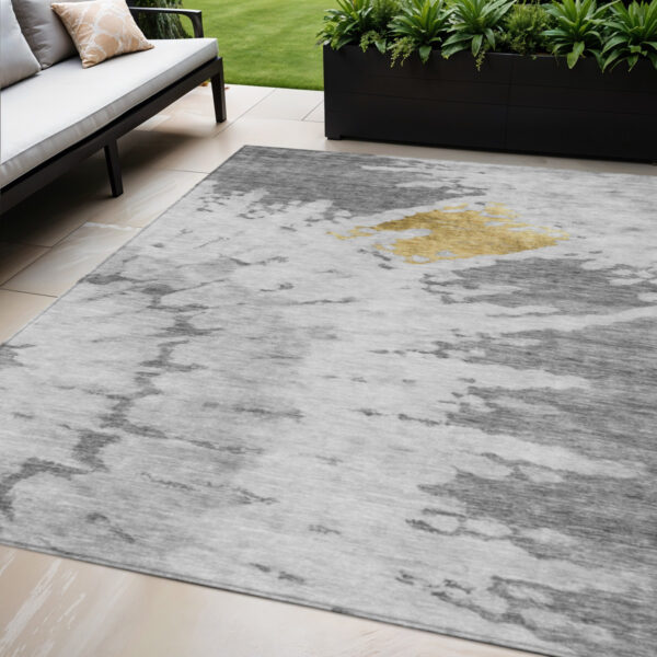 5' X 8' Gray Silver And Charcoal Abstract Washable Indoor Outdoor Area Rug
