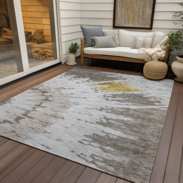 10' X 14' Taupe Khaki And Ivory Abstract Washable Indoor Outdoor Area Rug