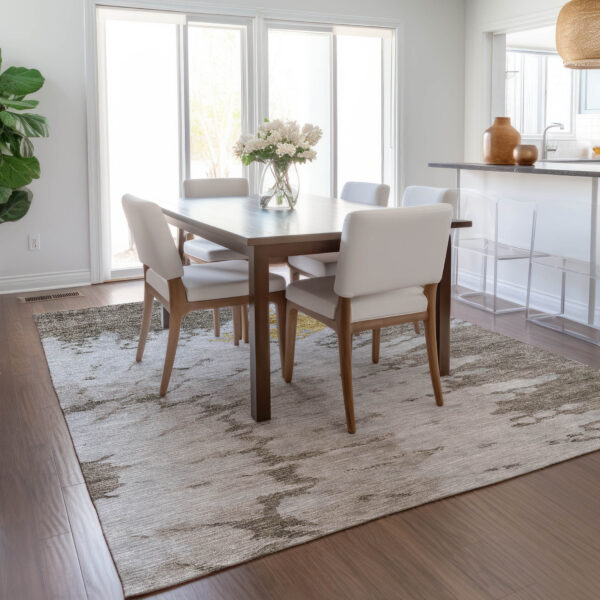 10' X 14' Taupe Khaki And Ivory Abstract Washable Indoor Outdoor Area Rug