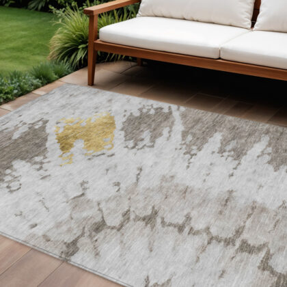 10' X 14' Taupe Khaki And Ivory Abstract Washable Indoor Outdoor Area Rug