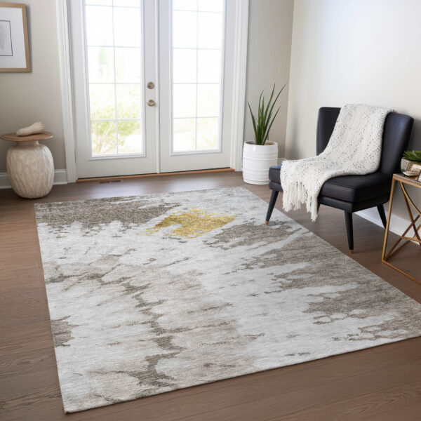 10' X 14' Taupe Khaki And Ivory Abstract Washable Indoor Outdoor Area Rug
