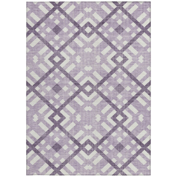 9' X 12' Purple Lilac And Ivory Geometric Washable Indoor Outdoor Area Rug