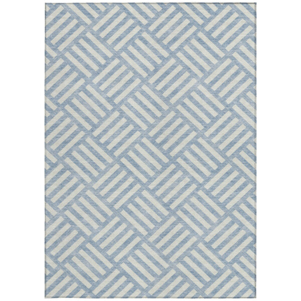8' X 10' Sky Blue And Ivory Geometric Washable Indoor Outdoor Area Rug