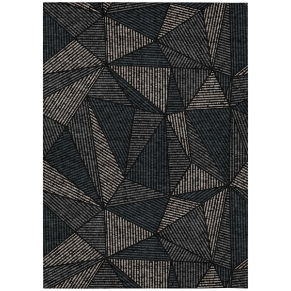 5' X 8' Black Charcoal And Gray Geometric Washable Indoor Outdoor Area Rug