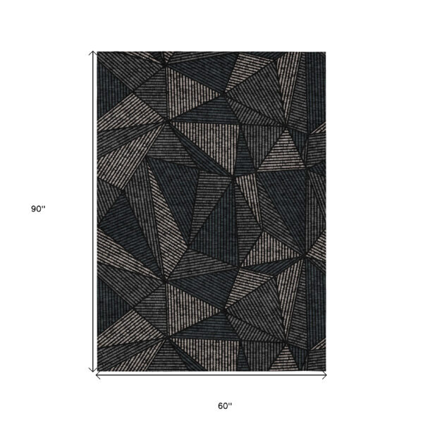 5' X 8' Black Charcoal And Gray Geometric Washable Indoor Outdoor Area Rug