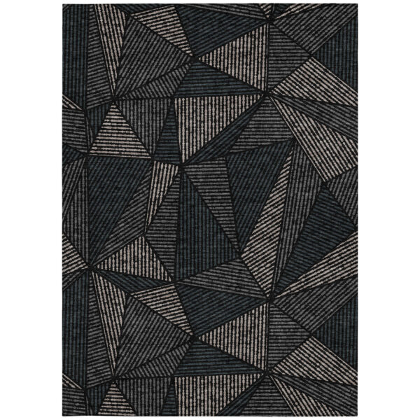 5' X 8' Black Charcoal And Gray Geometric Washable Indoor Outdoor Area Rug