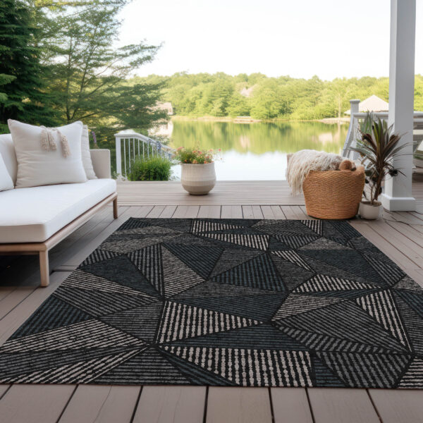 5' X 8' Black Charcoal And Gray Geometric Washable Indoor Outdoor Area Rug