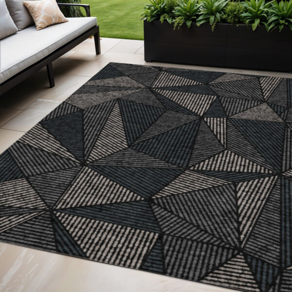 5' X 8' Black Charcoal And Gray Geometric Washable Indoor Outdoor Area Rug