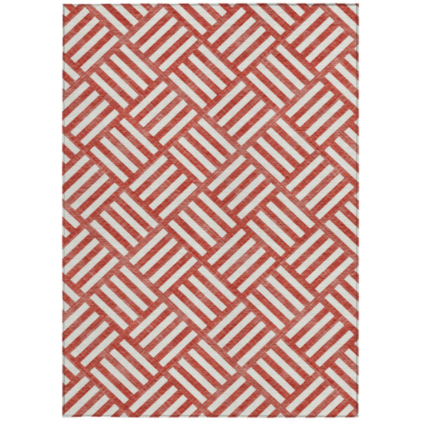 3' X 5' Red And Ivory Geometric Washable Indoor Outdoor Area Rug