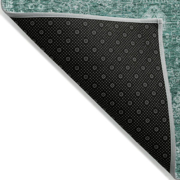 8' X 10' Dark Green And Aqua Oriental Washable Indoor Outdoor Area Rug
