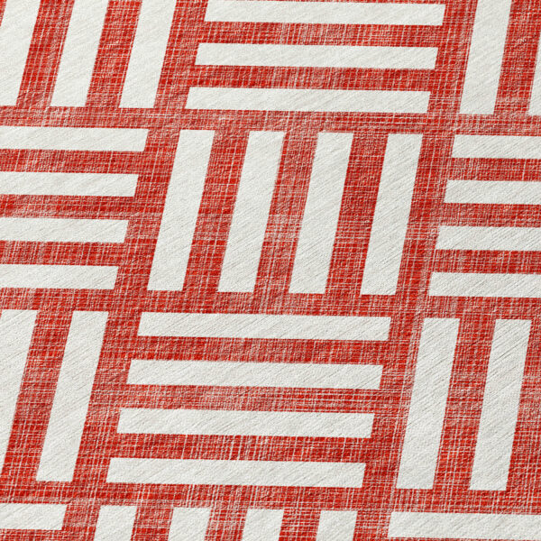 3' X 5' Red And Ivory Geometric Washable Indoor Outdoor Area Rug