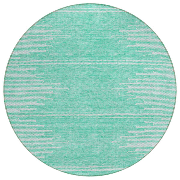 8' Aquamarine And Ivory Round Abstract Washable Indoor Outdoor Area Rug