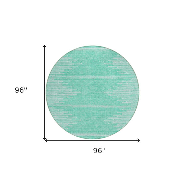 8' Aquamarine And Ivory Round Abstract Washable Indoor Outdoor Area Rug