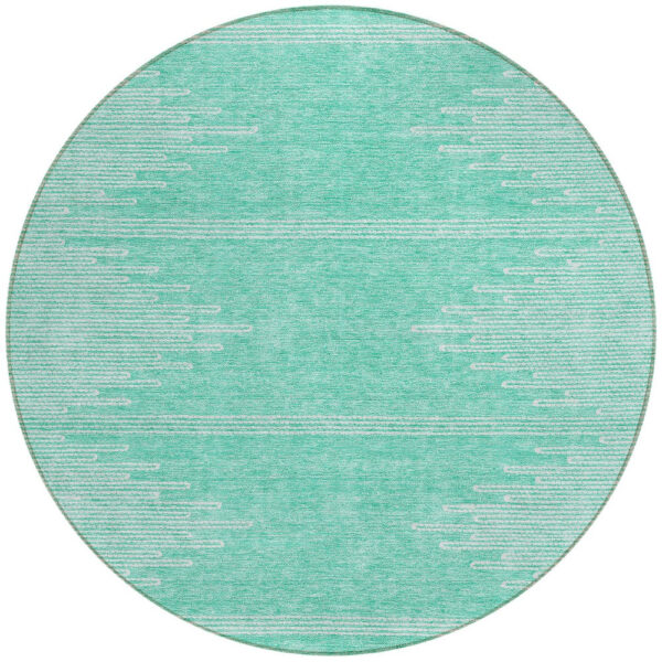 8' Aquamarine And Ivory Round Abstract Washable Indoor Outdoor Area Rug