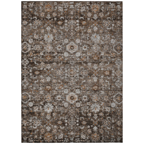 3' X 5' Dark Brown Brown And Taupe Oriental Washable Indoor Outdoor Area Rug