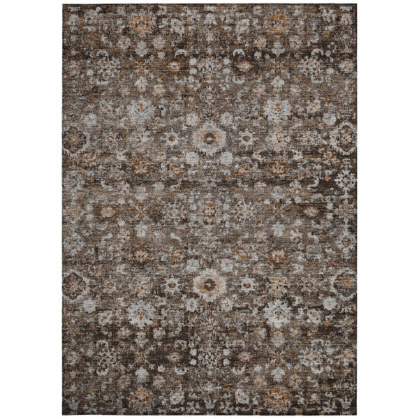 3' X 5' Dark Brown Brown And Taupe Oriental Washable Indoor Outdoor Area Rug