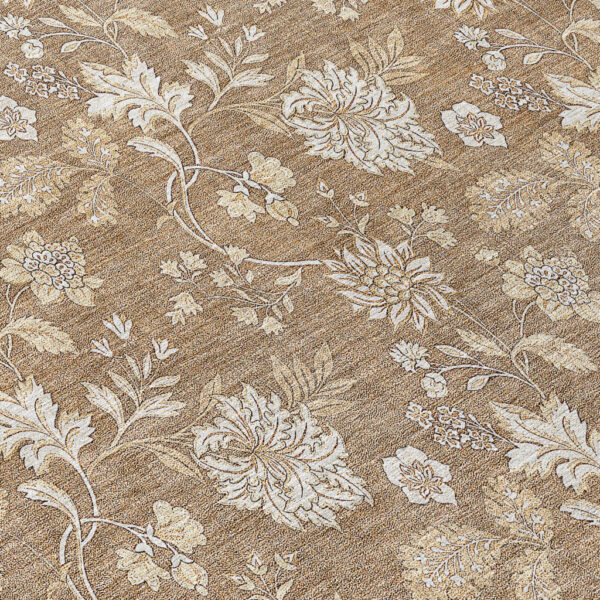 8' Copper And Beige Round Floral Washable Indoor Outdoor Area Rug
