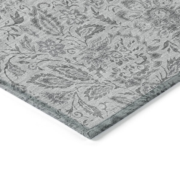3' X 5' Silver Gray And Charcoal Floral Washable Indoor Outdoor Area Rug