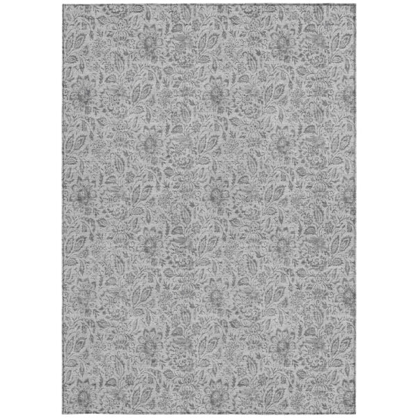 3' X 5' Silver Gray And Charcoal Floral Washable Indoor Outdoor Area Rug