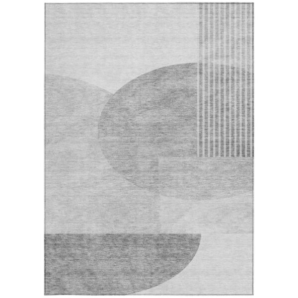 9' X 12' Gray Silver And Ivory Geometric Washable Indoor Outdoor Area Rug