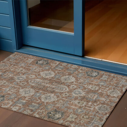 3' X 5' Brown Gray And Charcoal Oriental Washable Indoor Outdoor Area Rug