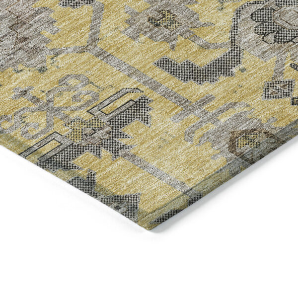 10' X 14' Yellow Gray And Charcoal Oriental Washable Indoor Outdoor Area Rug