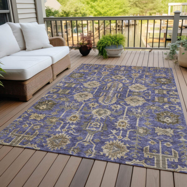 3' X 5' Purple Beige And Taupe Oriental Washable Indoor Outdoor Area Rug