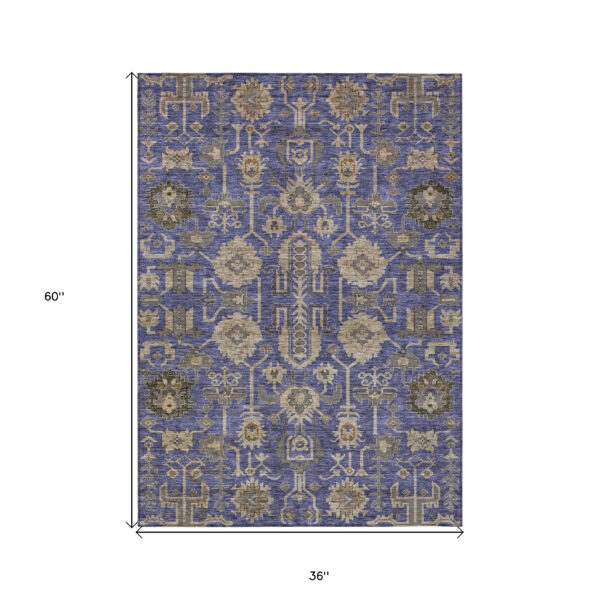 3' X 5' Purple Beige And Taupe Oriental Washable Indoor Outdoor Area Rug