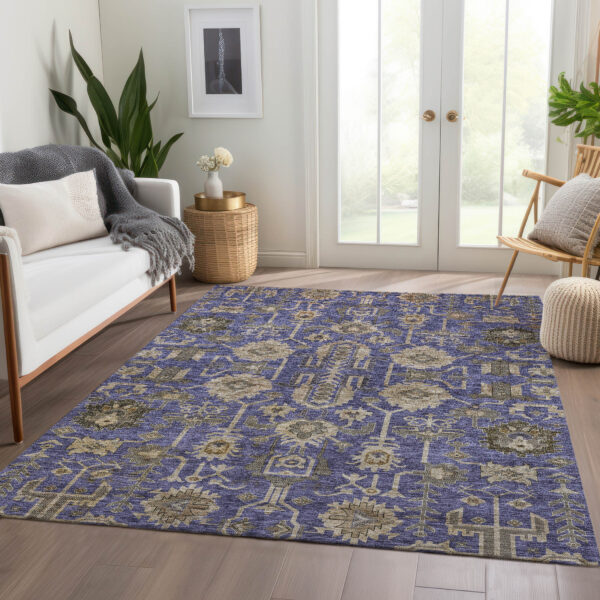 3' X 5' Purple Beige And Taupe Oriental Washable Indoor Outdoor Area Rug