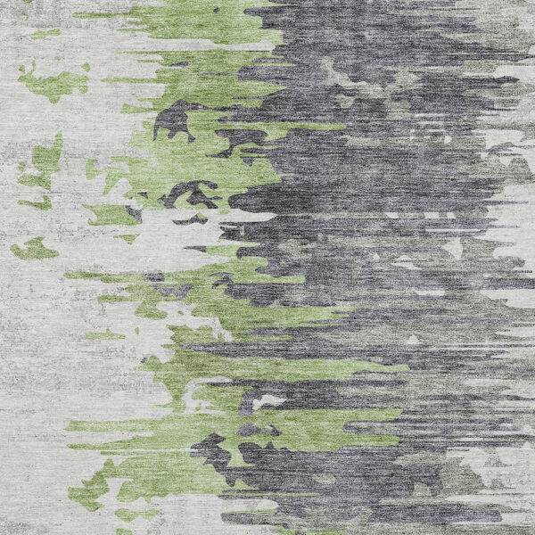 3' X 5' Green And Silver Abstract Washable Indoor Outdoor Area Rug