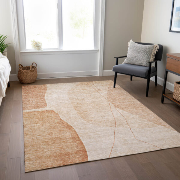 10' X 14' Terra Cotta Orange And Copper Abstract Washable Indoor Outdoor Area Rug