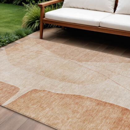 10' X 14' Terra Cotta Orange And Copper Abstract Washable Indoor Outdoor Area Rug